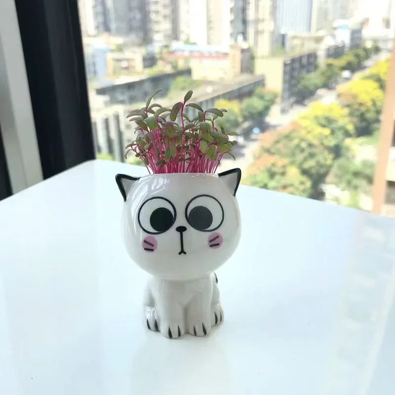 Cute Mini Cat Cartoon Ceramic Flowerpots - for Plants - Avenue Treasures