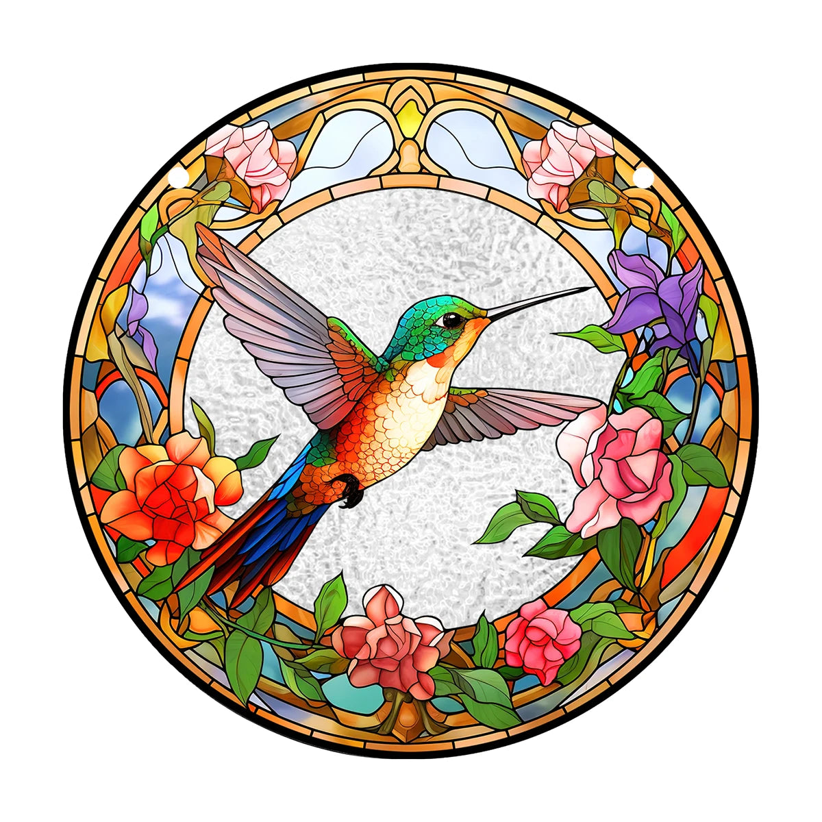 Acrylic Pattern Hummingbird & Flowers Stained Suncatchers - Avenue Treasures