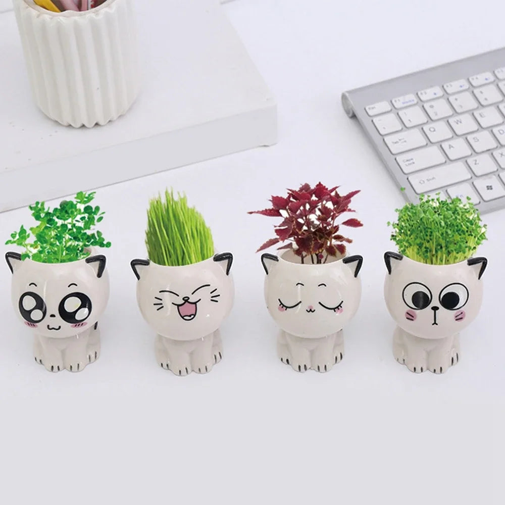 Cute Mini Cat Cartoon Ceramic Flowerpots - for Plants - Avenue Treasures