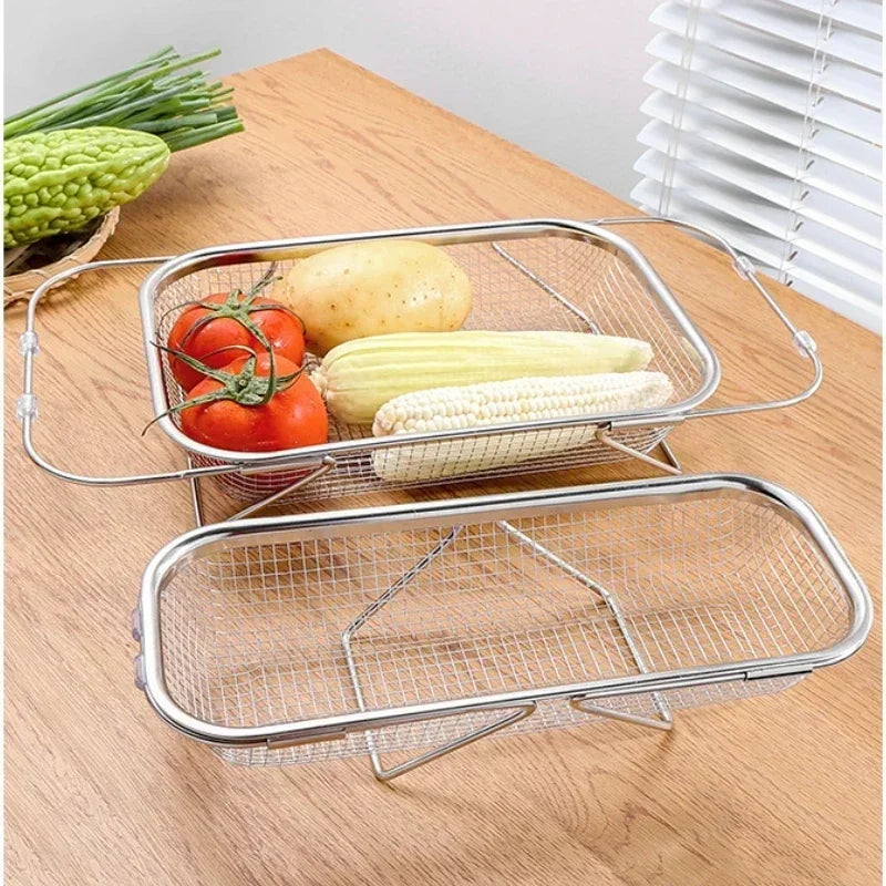 Vegetables & Fruit Strainer Basket - Stainless Steel, Fine Mesh, Expandable Over Sink. - Avenue Treasures