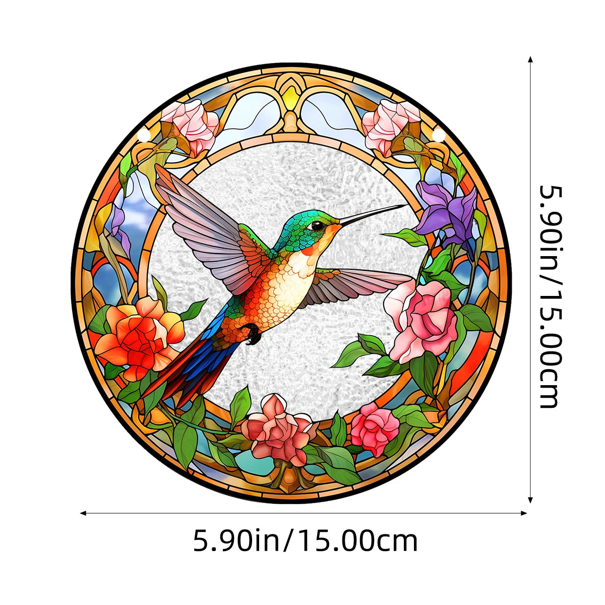 Acrylic Pattern Hummingbird & Flowers Stained Suncatchers - Avenue Treasures