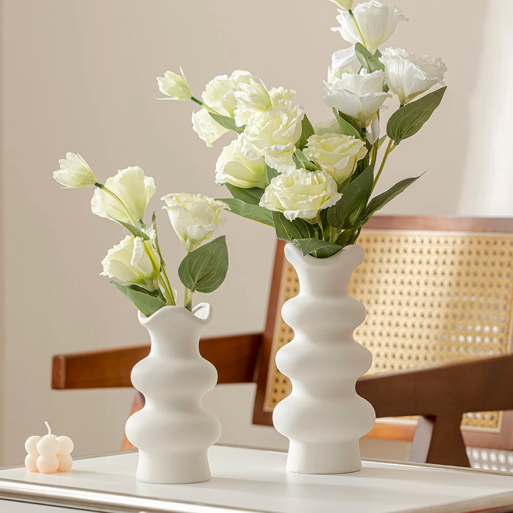 Modern Decorative White Ceramic Vases (set of 2) - Avenue Treasures