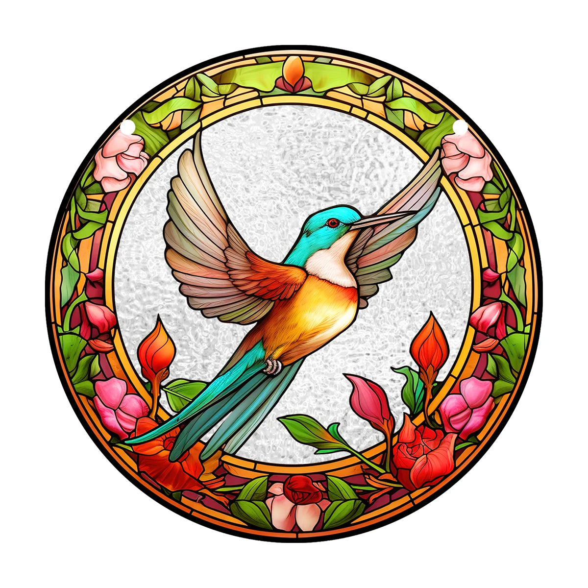 Acrylic Pattern Hummingbird & Flowers Stained Suncatchers - Avenue Treasures