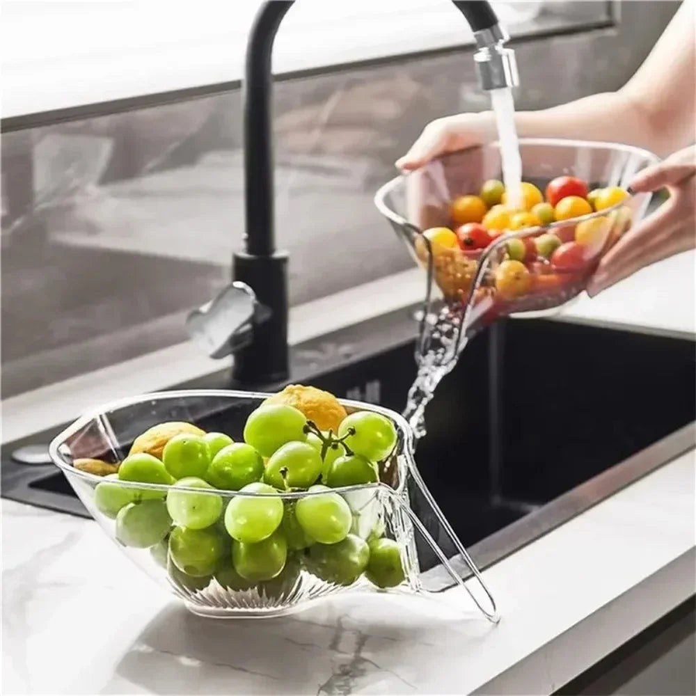Fruit & Vegetable Washing Drain Basket - Clear, Colanders Strainers, Household Gadget Kitchen Accessories. - Avenue Treasures