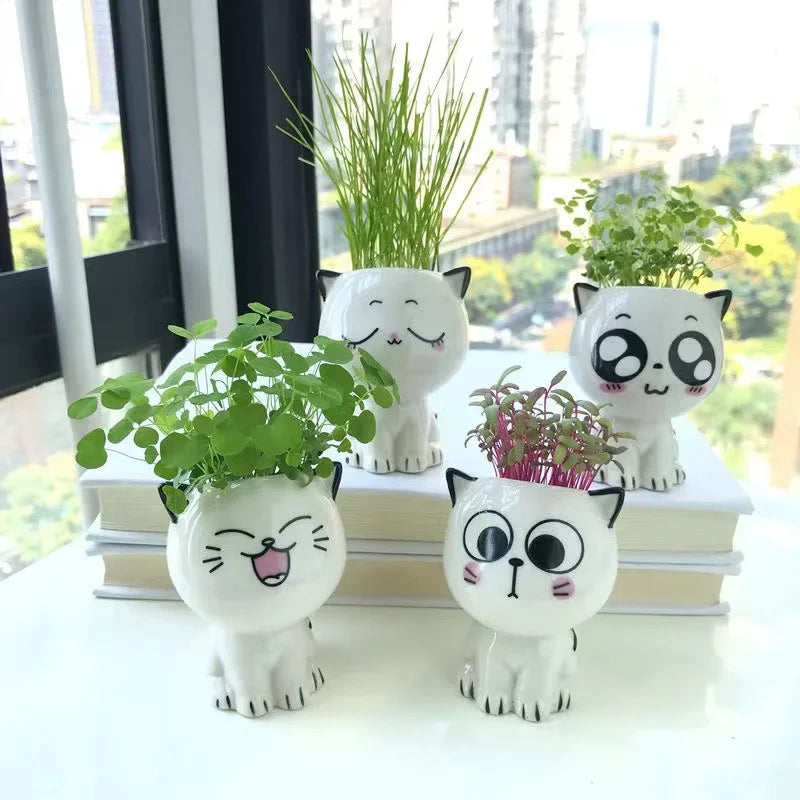 Cute Mini Cat Cartoon Ceramic Flowerpots - for Plants - Avenue Treasures
