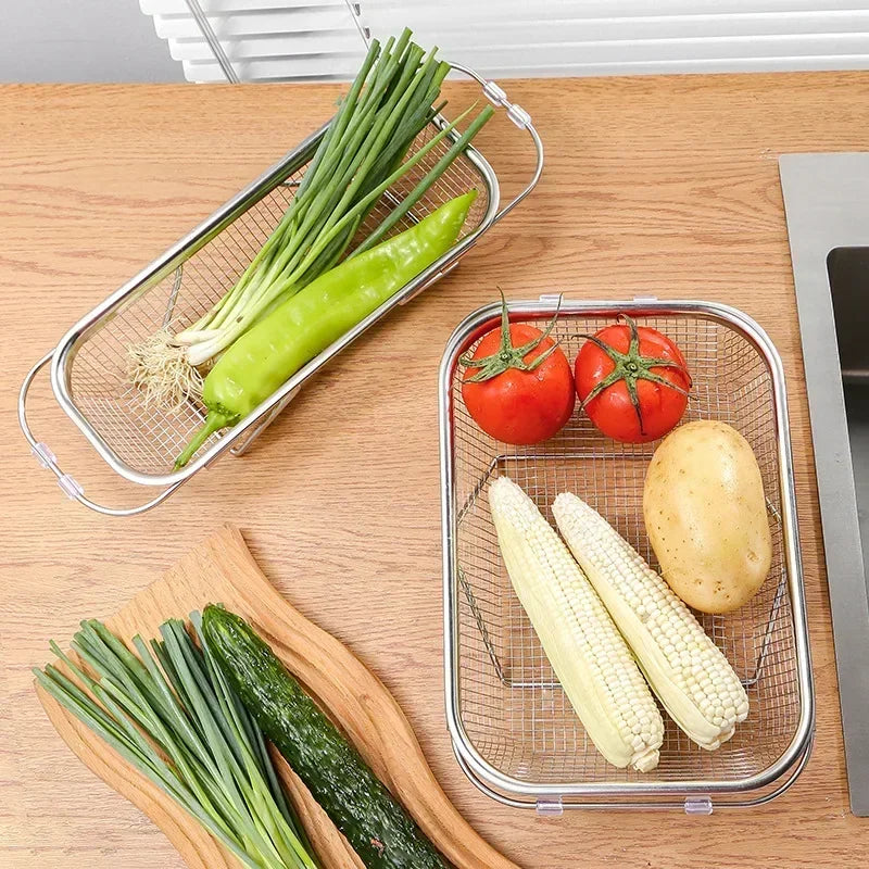 Vegetables & Fruit Strainer Basket - Stainless Steel, Fine Mesh, Expandable Over Sink. - Avenue Treasures