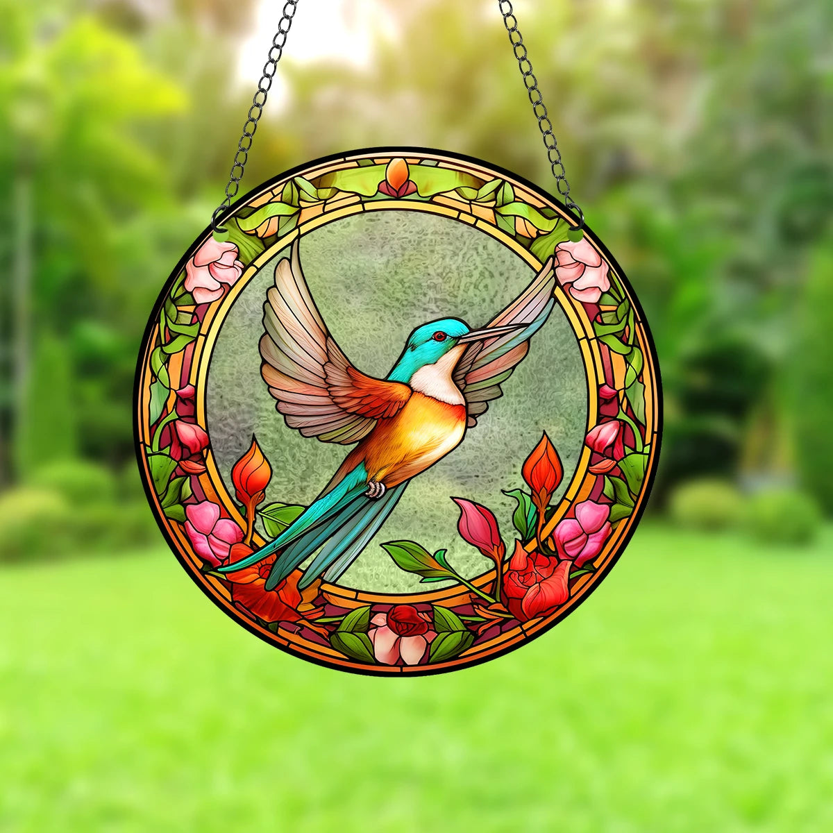 Acrylic Pattern Hummingbird & Flowers Stained Suncatchers - Avenue Treasures