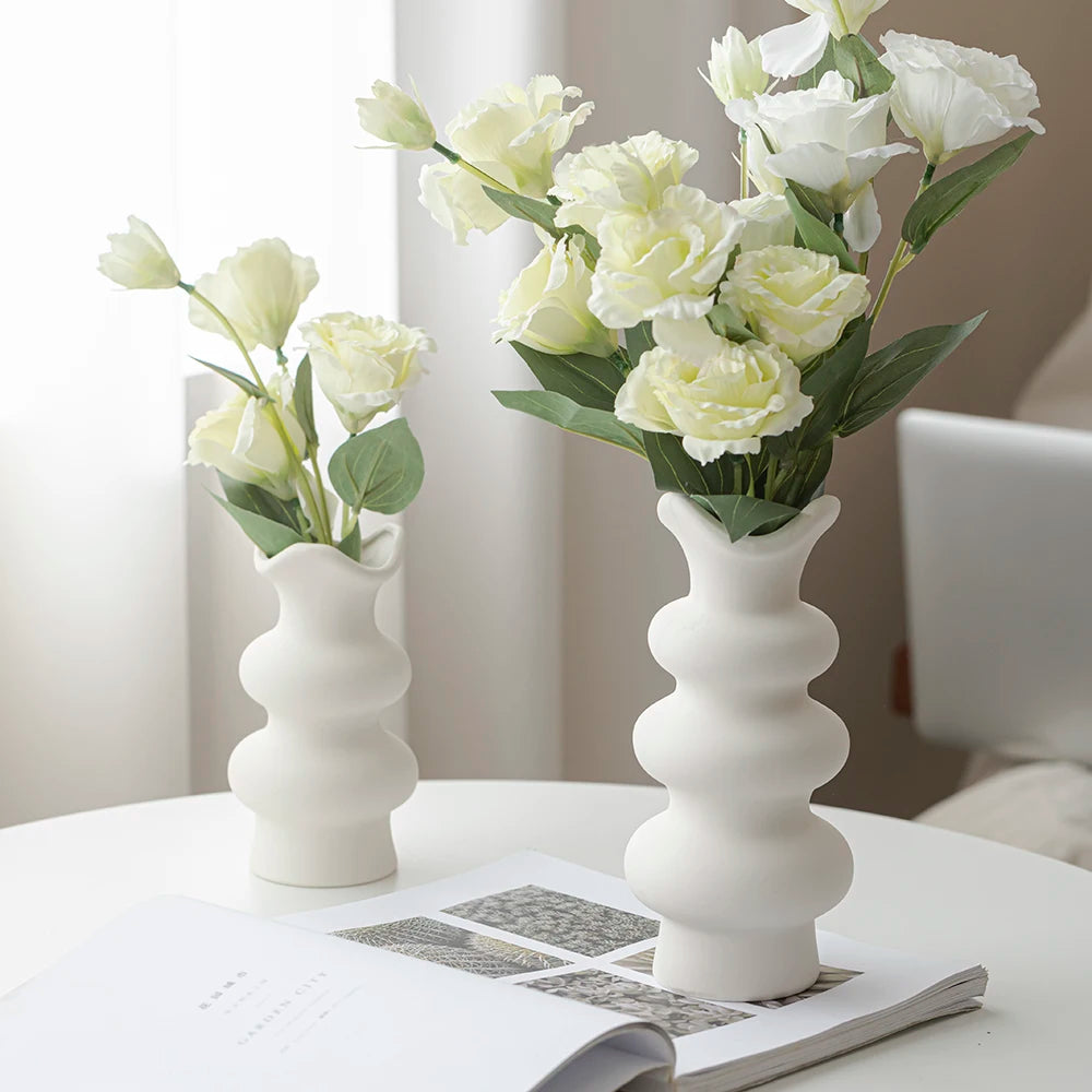 Modern Decorative White Ceramic Vases (set of 2) - Avenue Treasures