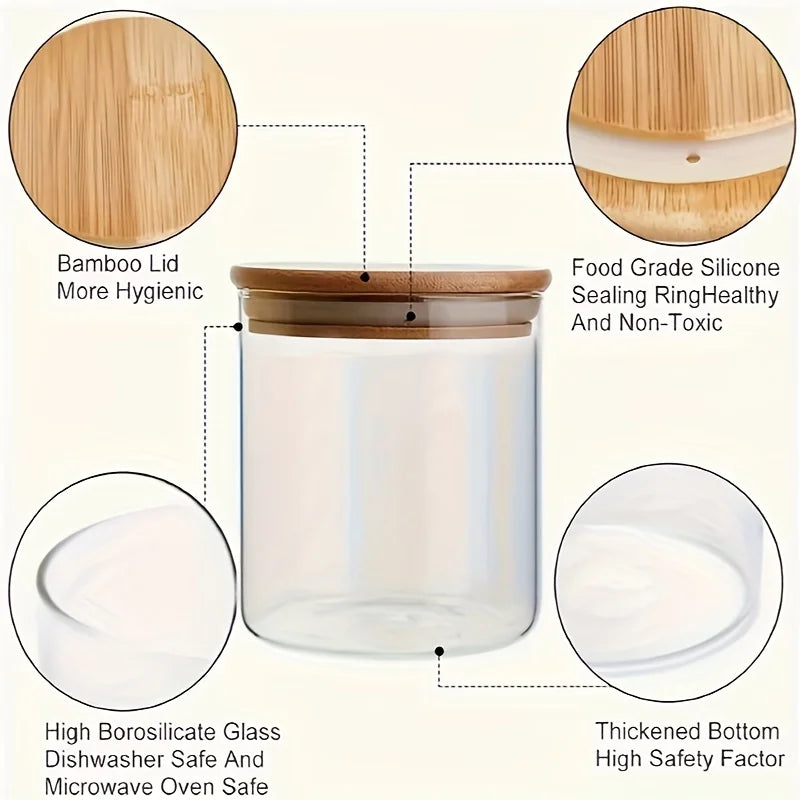Clearview 12Pcs Glass Spice Jars with Bamboo Lids - 8oz. size, Airtight Round Spice Containers with 275 Black Labels, Empty Seasoning Jars for storing Spice, Salt, Sugar and more. - Avenue Treasures