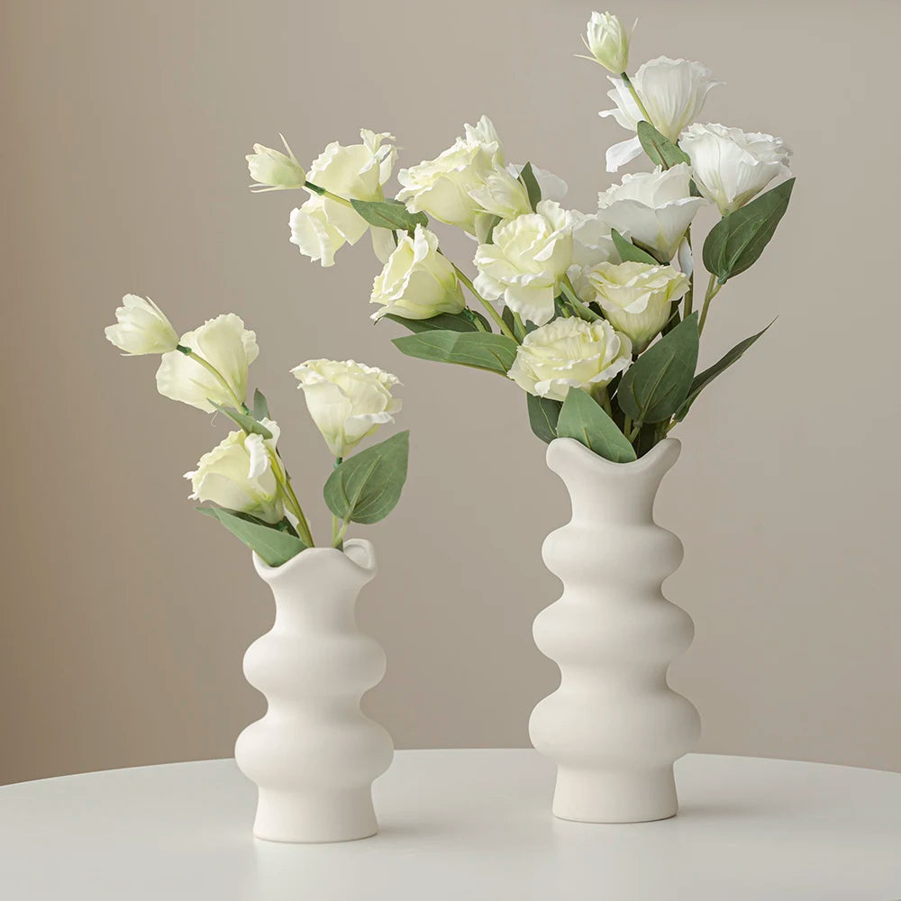 Modern Decorative White Ceramic Vases (set of 2) - Avenue Treasures