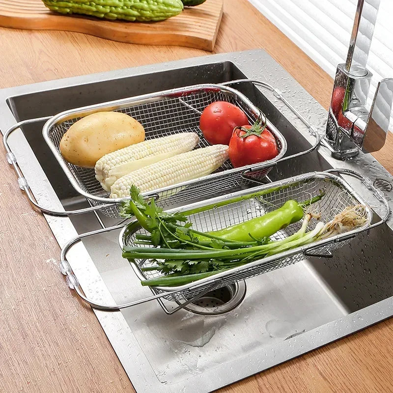 Vegetables & Fruit Strainer Basket - Stainless Steel, Fine Mesh, Expandable Over Sink. - Avenue Treasures