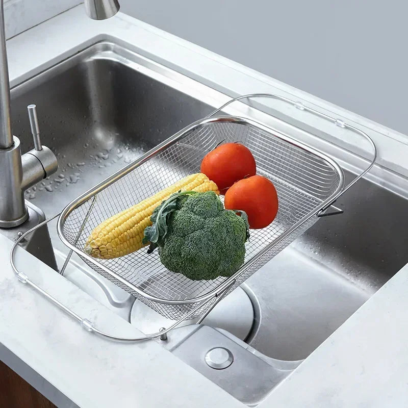Vegetables & Fruit Strainer Basket - Stainless Steel, Fine Mesh, Expandable Over Sink. - Avenue Treasures