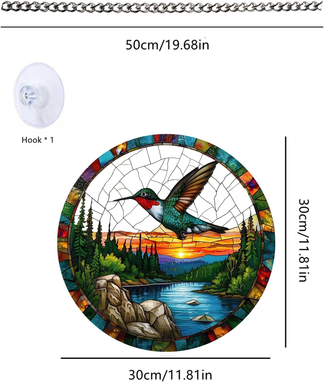 Colorful Acrylic Pattern Flying Hummingbird Sunset River Mountains Stained Suncatchers, Home & Window Hanging Decor - Avenue Treasures