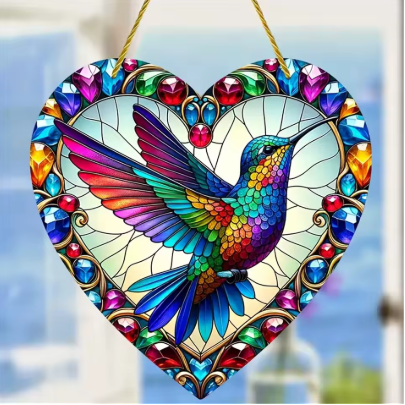 Gorgeous Colorful Flying Hummingbird Acrylic Pastoral Style Stained Suncatchers, Home & Window Hanging Decor - Avenue Treasures