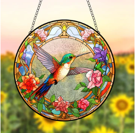Gorgeous Colorful Flying Hummingbird Acrylic Pastoral Style Stained Suncatchers, Home & Window Hanging Decor - Avenue Treasures