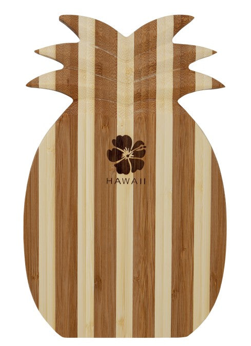 Tropical Bamboo Pineapple Shaped Cutting Board: Hawaii Hibiscus Flower Stamp - Avenue Treasures