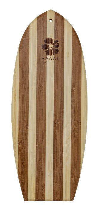 Tropical Bamboo Surfboard Shaped Cutting Board: Hawaii Hibiscus Flower Stamp - Avenue Treasures