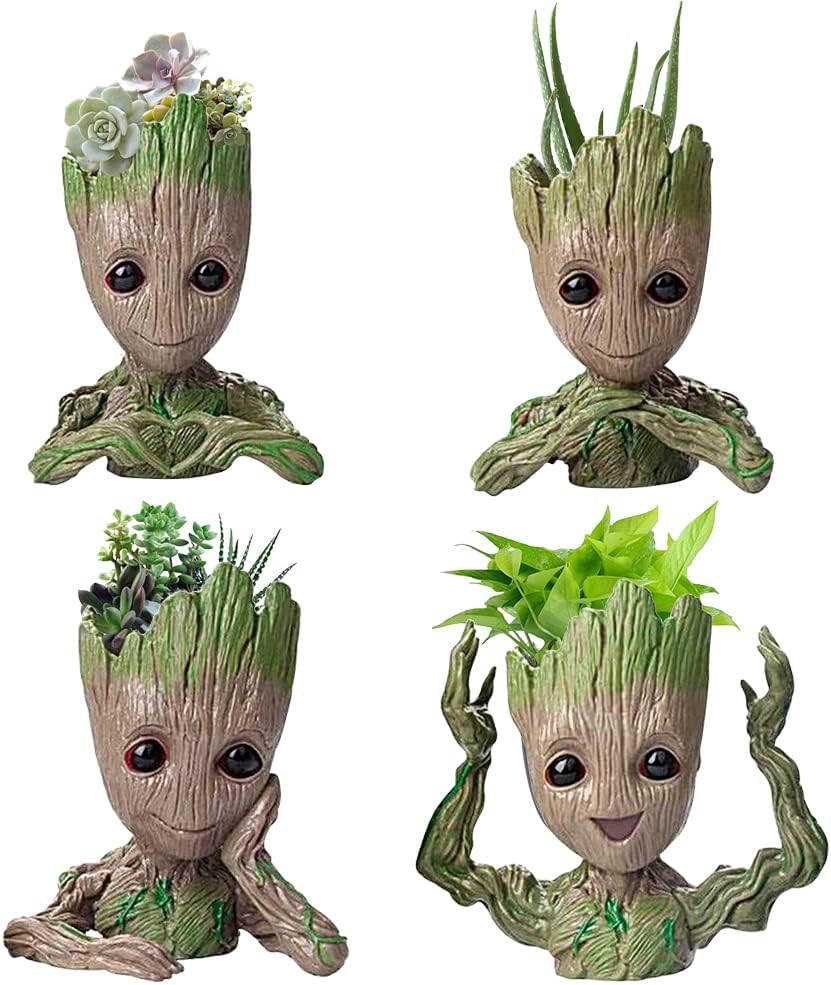 Baby Groot Plant & Flower Pot, Tree Man 6-inch Planters with Drainage Hole Perfect for Tiny Succulents Plants, Pen or Pencil Holder - Avenue Treasures