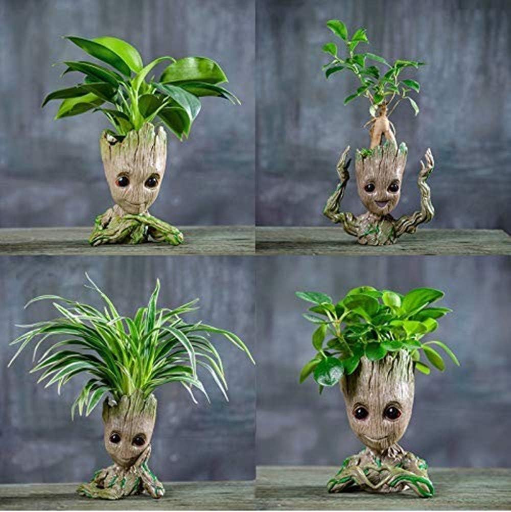 Baby Groot Plant & Flower Pot, Tree Man 6-inch Planters with Drainage Hole Perfect for Tiny Succulents Plants, Pen or Pencil Holder - Avenue Treasures