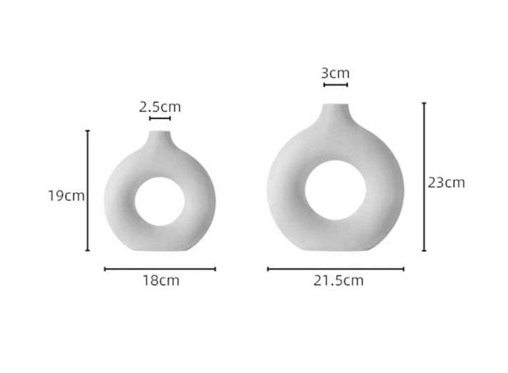 Elegant Ceramic Decorative Vases - set of 2, donut shaped, white, modern style. - Avenue Treasures