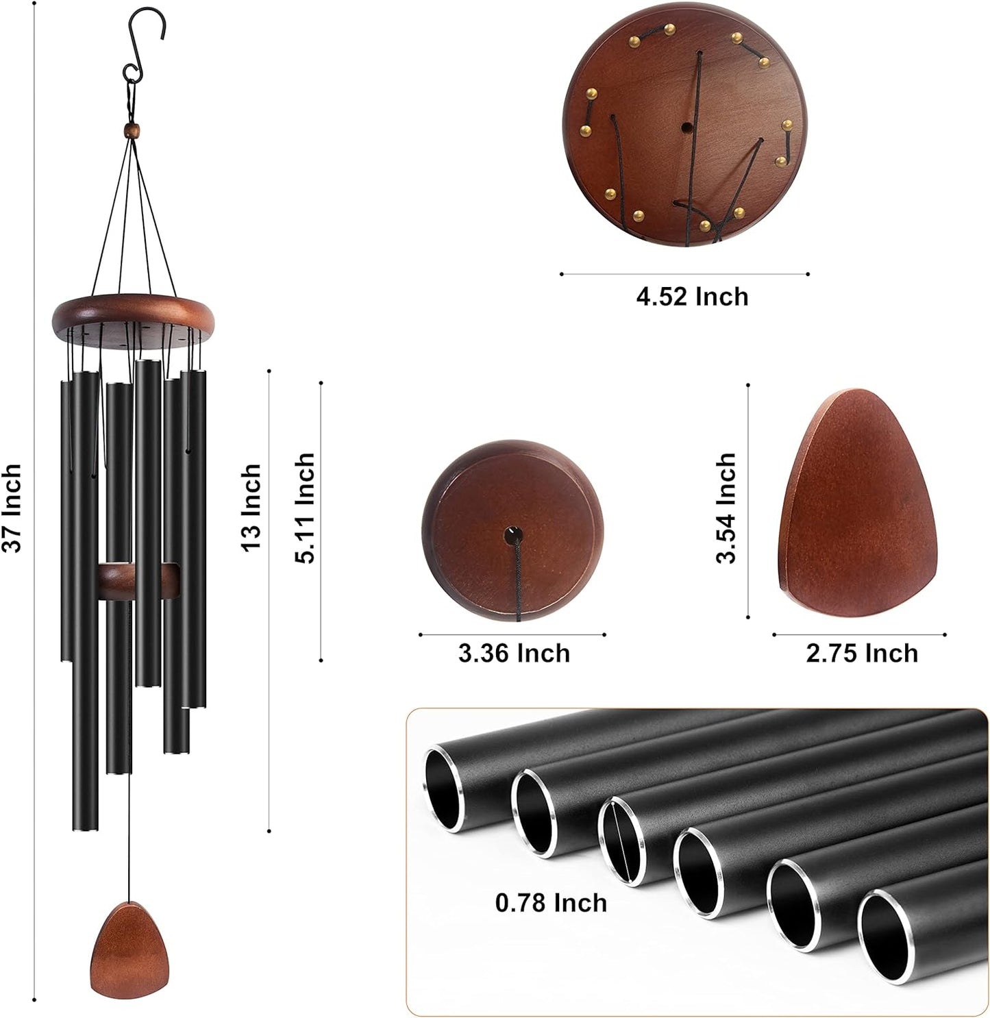Bursvik Large Aluminum Classic Wind Chimes 37" Inches to Create a Soothing & Relaxing Zen Atmosphere - Suitable for Outdoor, Garden, Patio Decoration. - Avenue Treasures