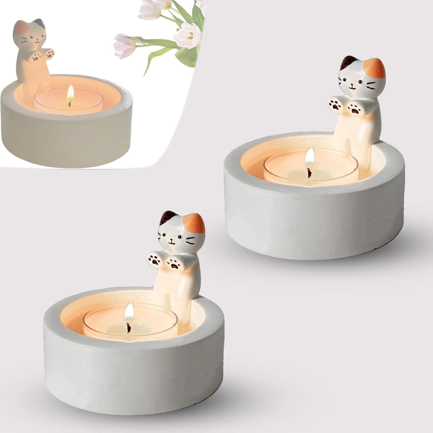 Cartoon Kitten Warming Paws Cat Candle Holder - Cute & Colorful Cat Handmade Scented Candle Holder Home & Office Decor - Avenue Treasures