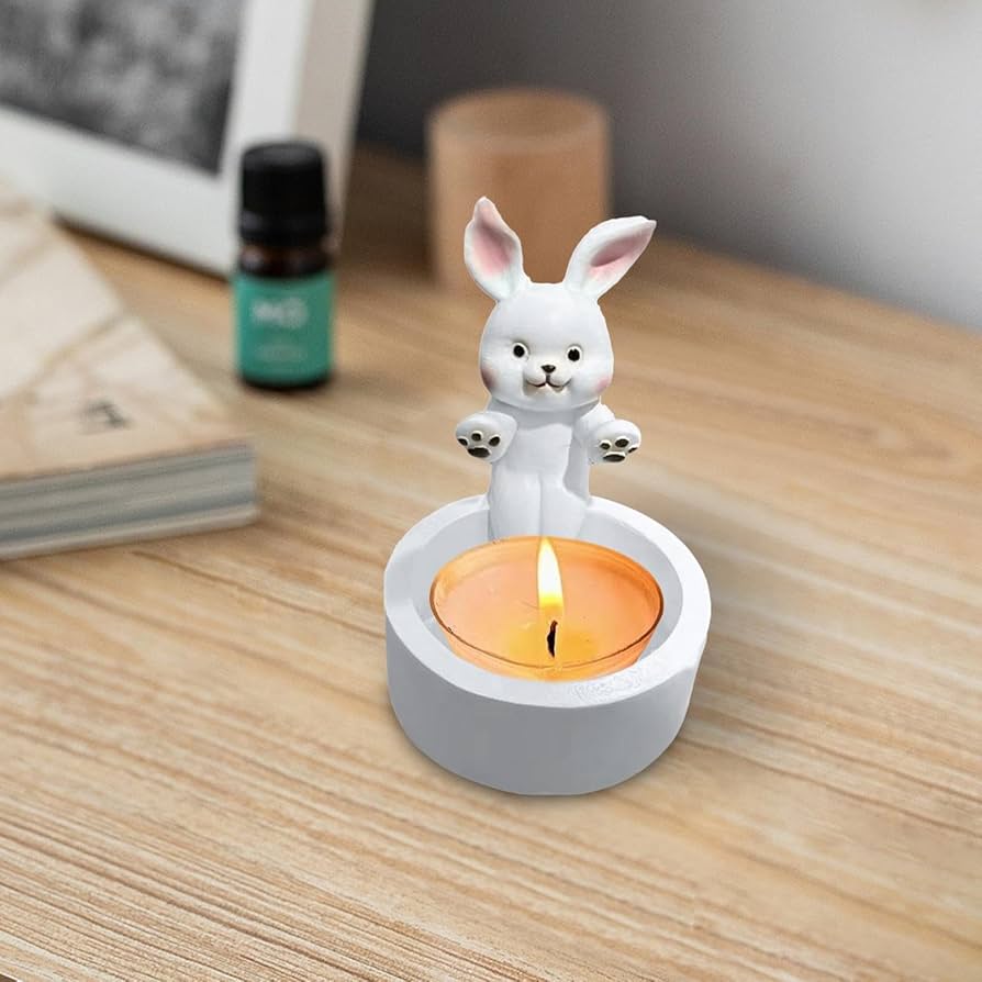 Cute Bunny Rabbit Warming Paws Candle Holder - Cute & Colorful Bunny Handmade Scented Candle Holder Home & Office Decor - Avenue Treasures