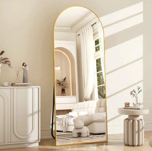 BEAUTYPEAK - Full Length Floor Mirror, 64.2"x 21" In., Gold Arched Standing. - Avenue Treasures