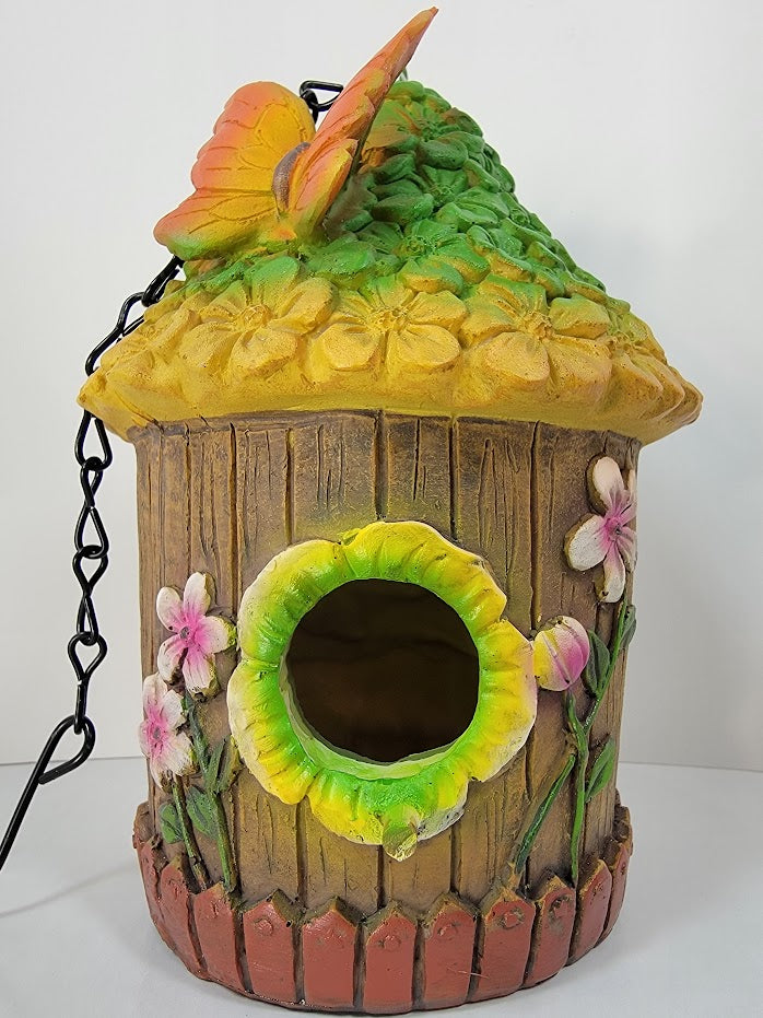 Hanging Decorative Butterfly on Rooftop Birdhouse - Uniquely Designed & Fun Bird House Home Garden Outdoor Yard Decor - Avenue Treasures