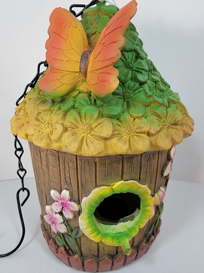 Hanging Decorative Butterfly on Rooftop Birdhouse - Uniquely Designed & Fun Bird House Home Garden Outdoor Yard Decor - Avenue Treasures