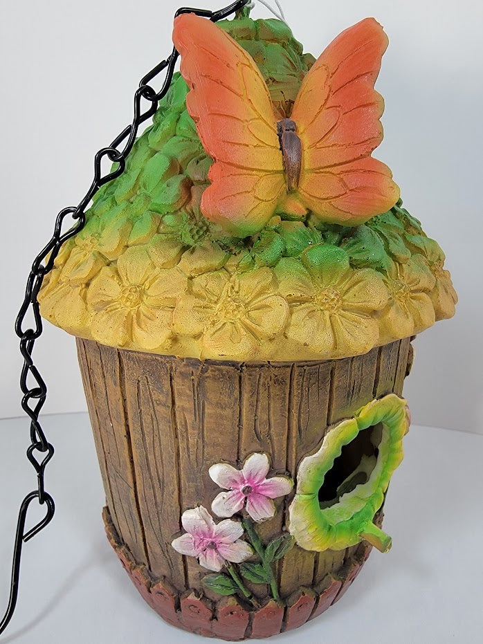 Hanging Decorative Butterfly on Rooftop Birdhouse - Uniquely Designed & Fun Bird House Home Garden Outdoor Yard Decor - Avenue Treasures