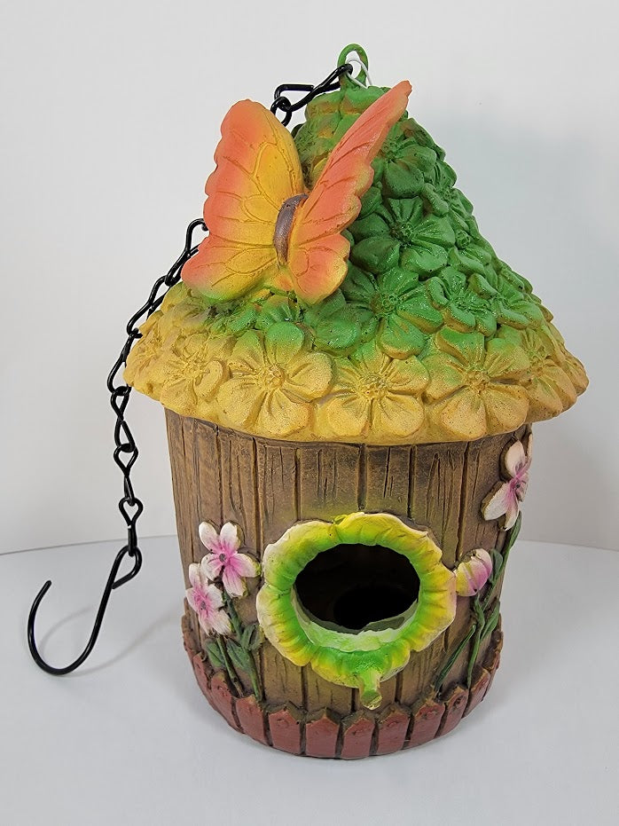 Hanging Decorative Butterfly on Rooftop Birdhouse - Uniquely Designed & Fun Bird House Home Garden Outdoor Yard Decor - Avenue Treasures