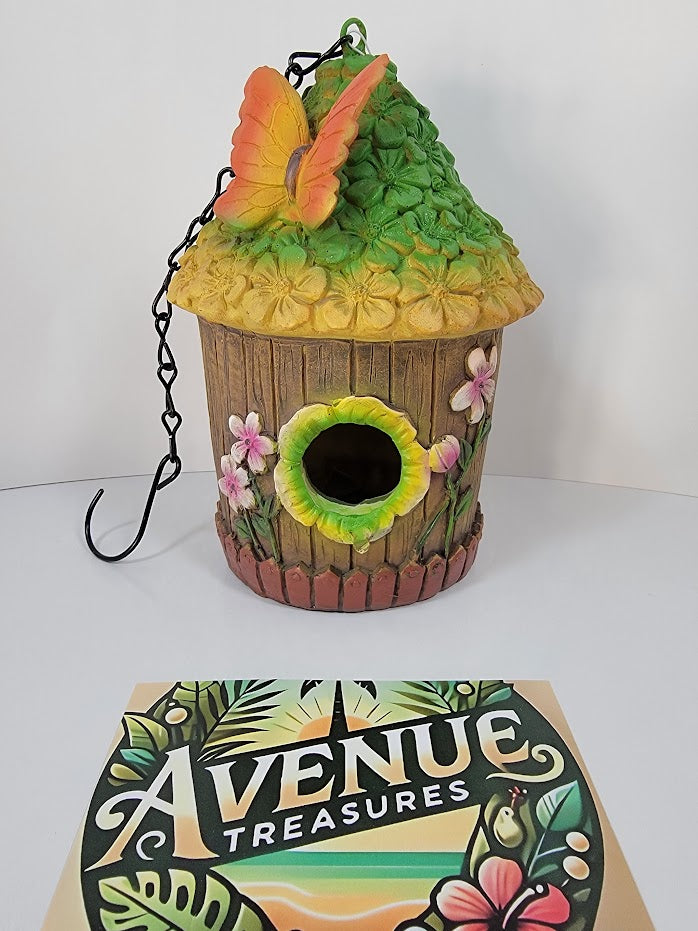 Hanging Decorative Butterfly on Rooftop Birdhouse - Uniquely Designed & Fun Bird House Home Garden Outdoor Yard Decor - Avenue Treasures