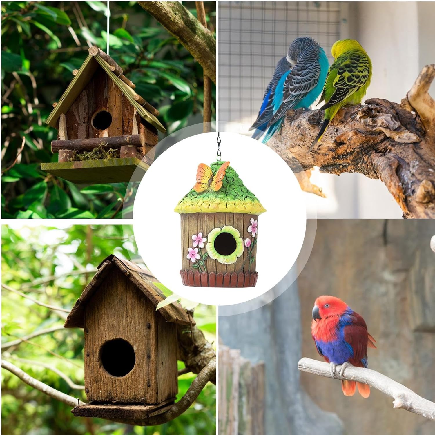 Hanging Decorative Butterfly on Rooftop Birdhouse - Uniquely Designed & Fun Bird House Home Garden Outdoor Yard Decor - Avenue Treasures