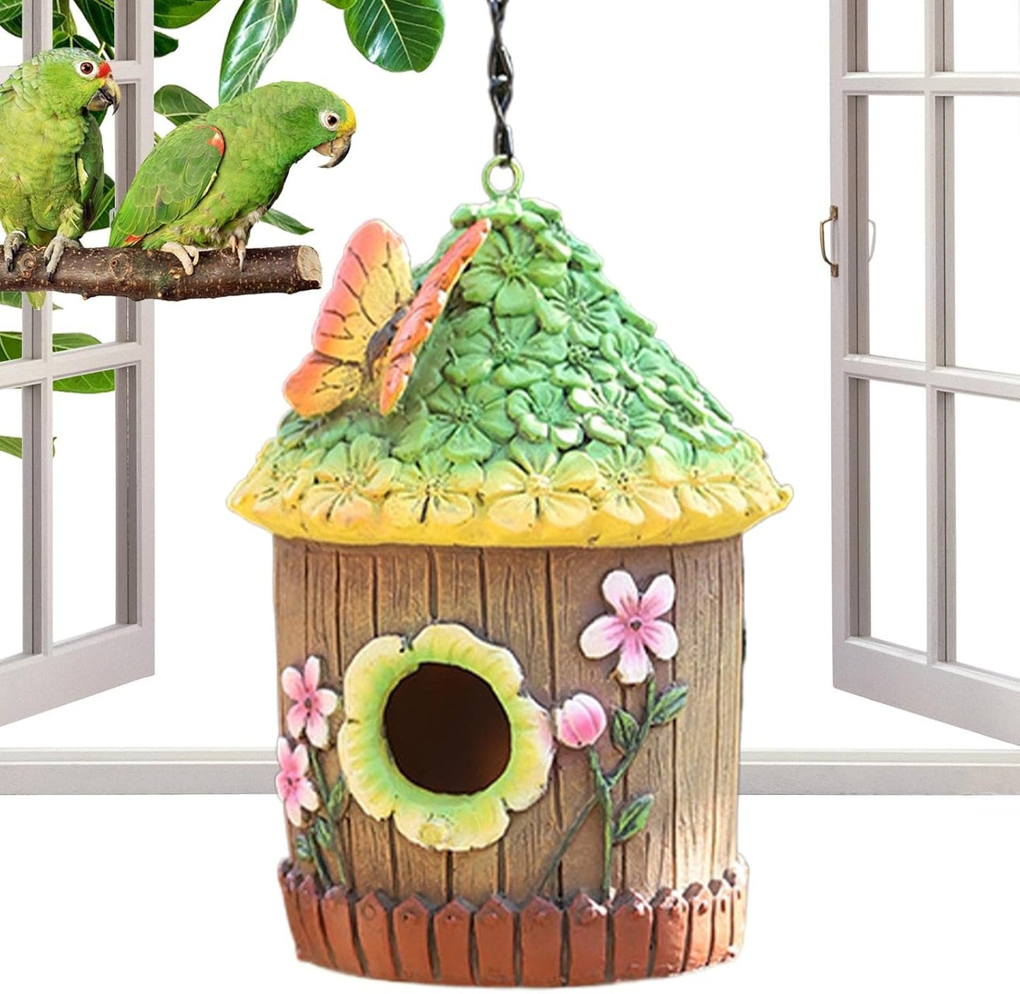 Hanging Decorative Butterfly on Rooftop Birdhouse - Uniquely Designed & Fun Bird House Home Garden Outdoor Yard Decor - Avenue Treasures