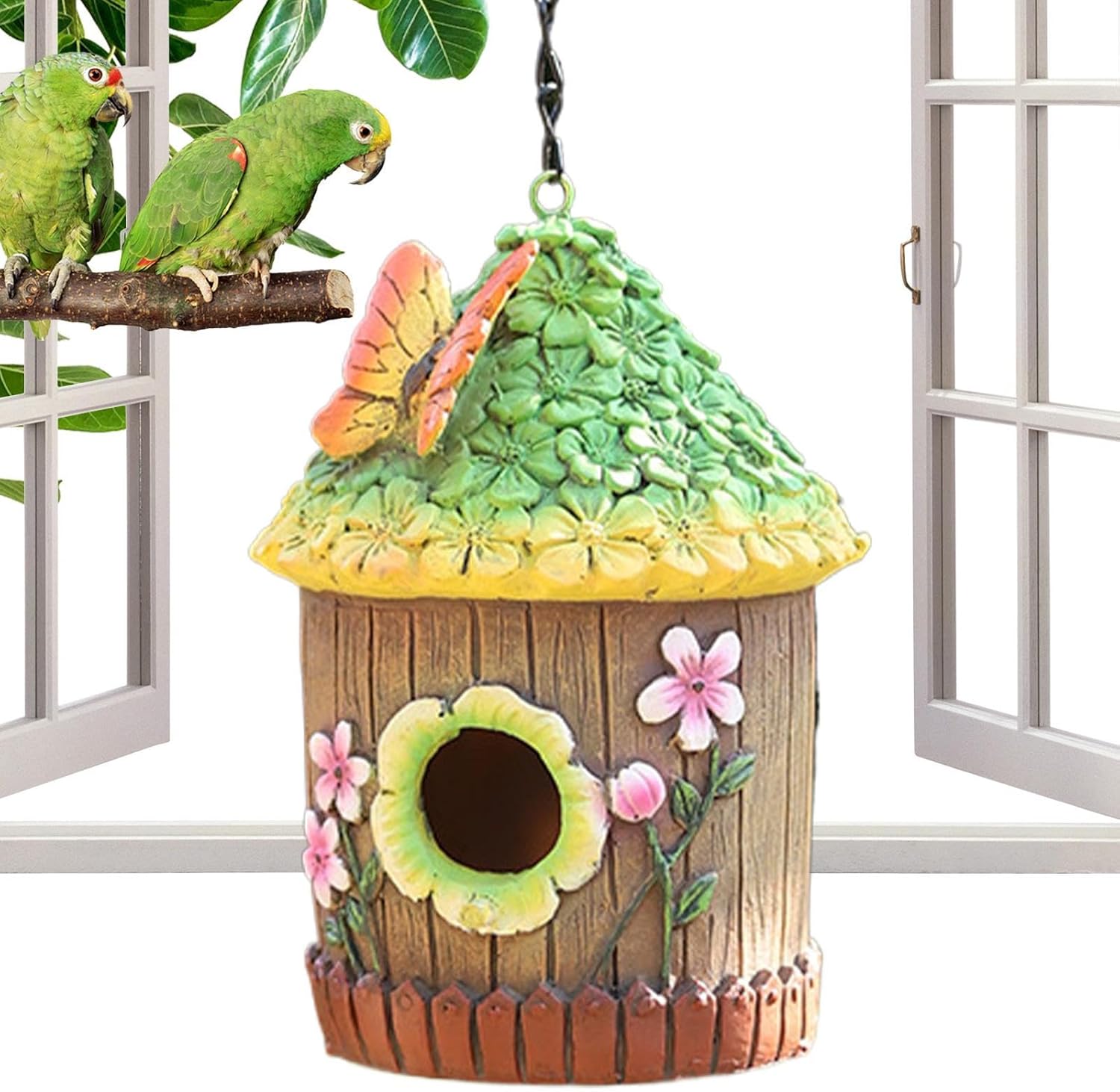 Hanging Decorative Butterfly on Rooftop Birdhouse - Uniquely Designed & Fun Bird House Home Garden Outdoor Yard Decor - Avenue Treasures