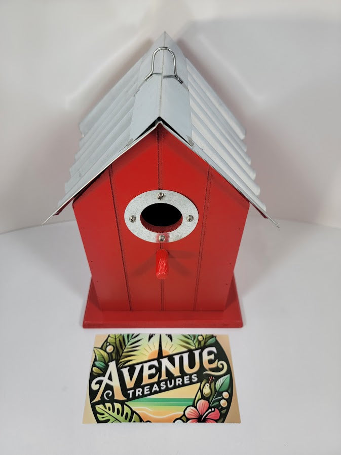 Tin Roof Wooden Outdoor Birdhouse - Cedar Wood & Metal - Home Garden Yard Bird House Decor - Avenue Treasures