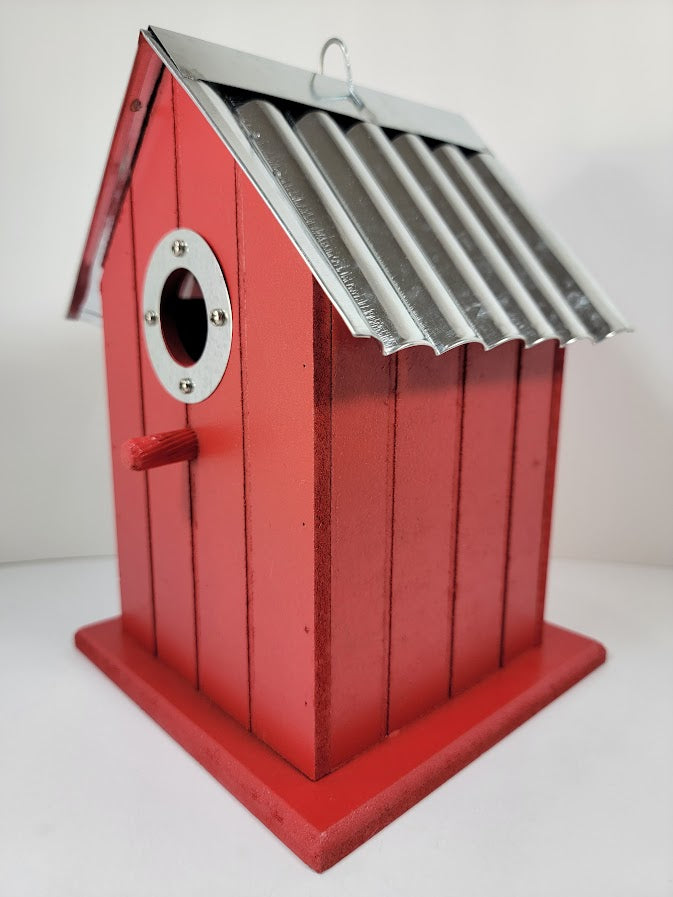 Tin Roof Wooden Outdoor Birdhouse - Cedar Wood & Metal - Home Garden Yard Bird House Decor - Avenue Treasures