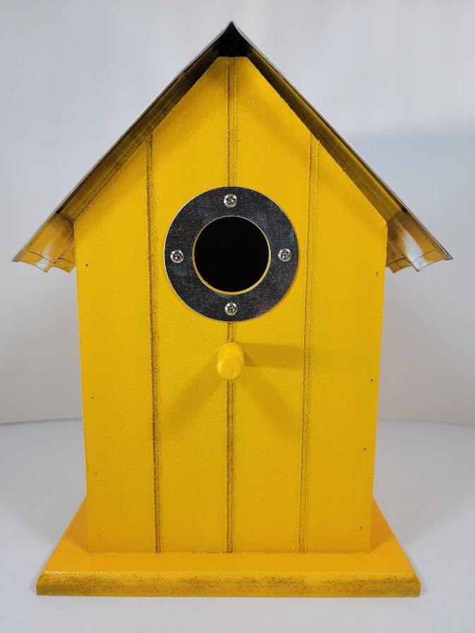 Tin Roof Wooden Outdoor Birdhouse - Cedar Wood & Metal - Home Garden Yard Bird House Decor - Avenue Treasures
