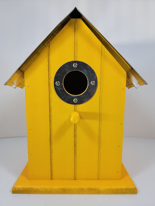 Tin Roof Wooden Outdoor Birdhouse - Cedar Wood & Metal - Home Garden Yard Bird House Decor