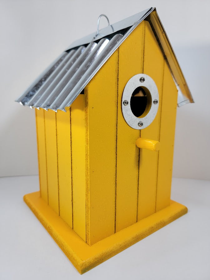 Tin Roof Wooden Outdoor Birdhouse - Cedar Wood & Metal - Home Garden Yard Bird House Decor - Avenue Treasures