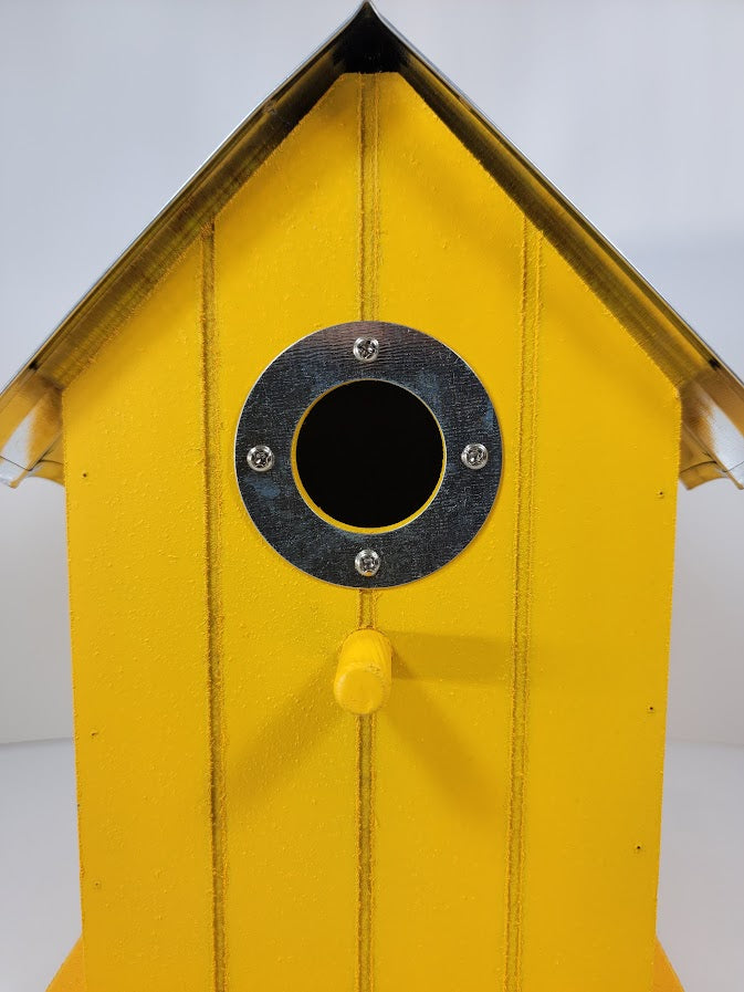 Tin Roof Wooden Outdoor Birdhouse - Cedar Wood & Metal - Home Garden Yard Bird House Decor - Avenue Treasures