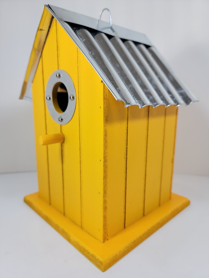 Tin Roof Wooden Outdoor Birdhouse - Cedar Wood & Metal - Home Garden Yard Bird House Decor - Avenue Treasures