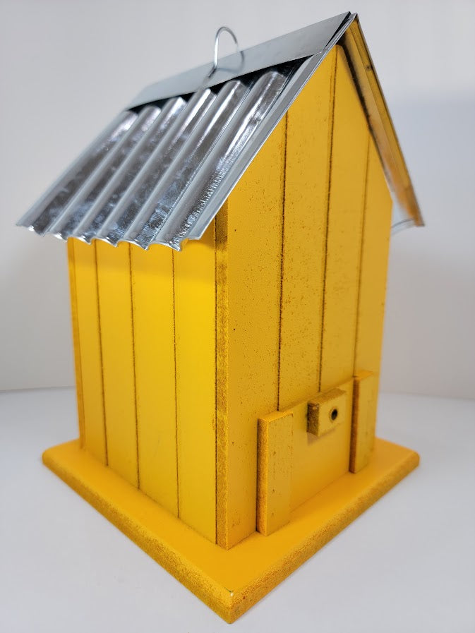 Tin Roof Wooden Outdoor Birdhouse - Cedar Wood & Metal - Home Garden Yard Bird House Decor - Avenue Treasures