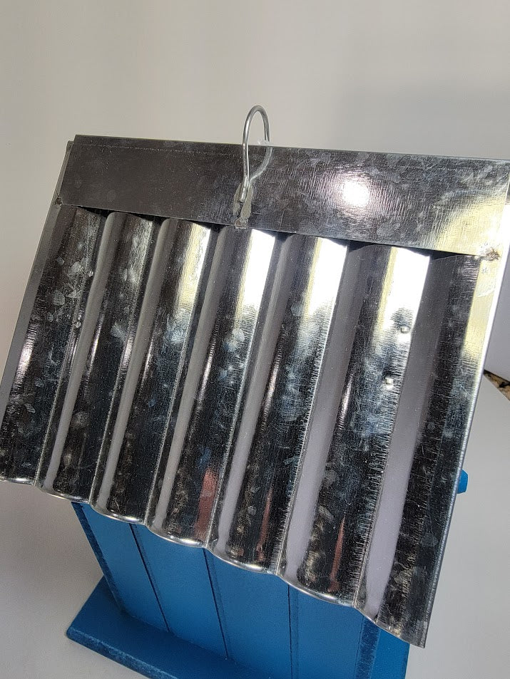 Tin Roof Wooden Outdoor Birdhouse - Cedar Wood & Metal - Home Garden Yard Bird House Decor