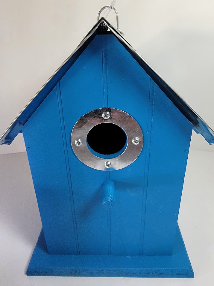 Tin Roof Wooden Outdoor Birdhouse - Cedar Wood & Metal - Home Garden Yard Bird House Decor