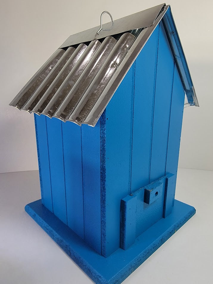 Tin Roof Wooden Outdoor Birdhouse - Cedar Wood & Metal - Home Garden Yard Bird House Decor