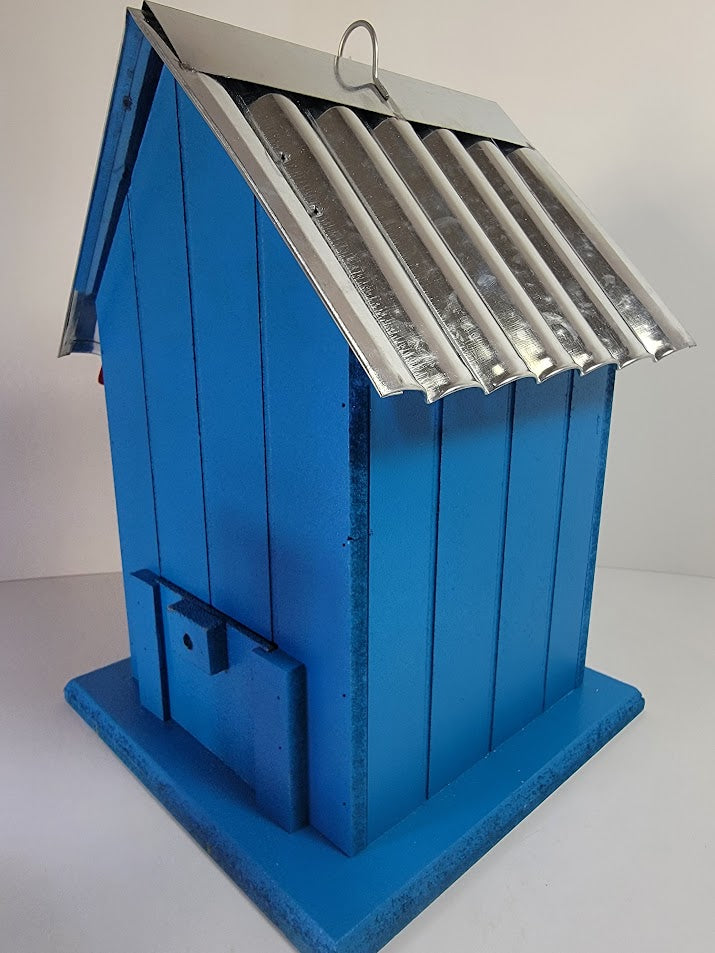 Tin Roof Wooden Outdoor Birdhouse - Cedar Wood & Metal - Home Garden Yard Bird House Decor