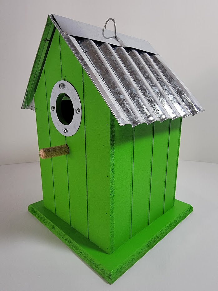Tin Roof Wooden Outdoor Birdhouse - Cedar Wood & Metal - Home Garden Yard Bird House Decor