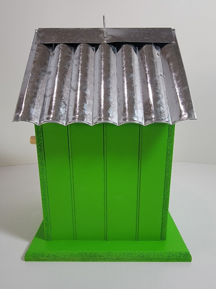 Tin Roof Wooden Outdoor Birdhouse - Cedar Wood & Metal - Home Garden Yard Bird House Decor